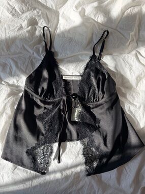 NWT Abercrombie & Fitch Black Lace Trim Satin Cami